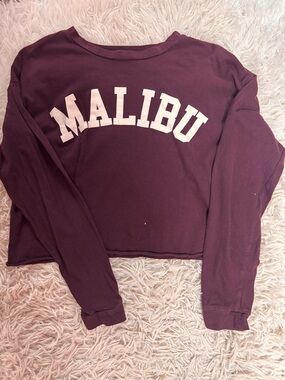 Malibu Pullover Sweatshirt - Deep Burgundy with White Letters
